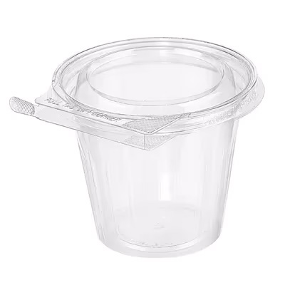 CONT HINGED 4IN 12 OZ CLR RND PET